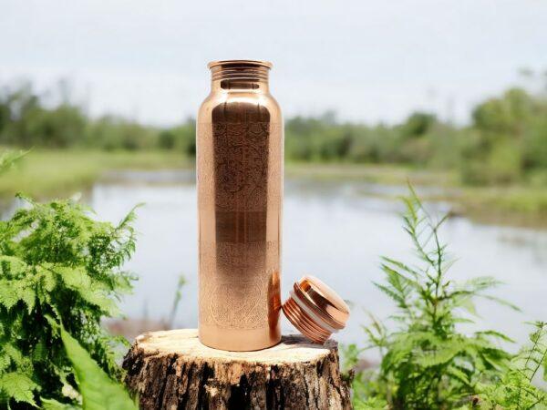 Pure copper, 900ml drinking bottle with flower engraving