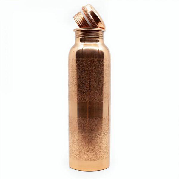 Pure copper, 900ml drinking bottle with flower engraving - Image 3