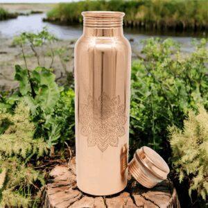 Pure copper, 900ml drinking bottle with exotic Mandala finish