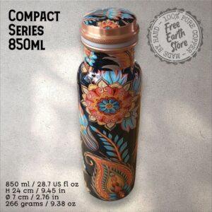 Pure Copper Water Bottle with Charming Enamel Flower Print (850 ml)