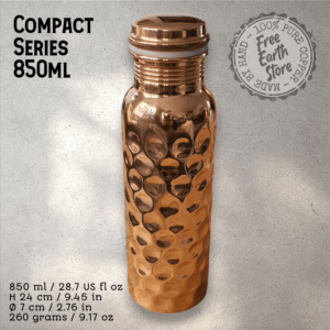 Pure Copper Water Bottle – Honeycomb Embossed Design (850 ml)