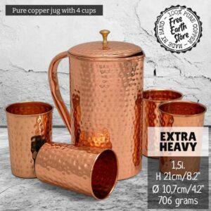 pure copper jug with four cups hammered 1.5l